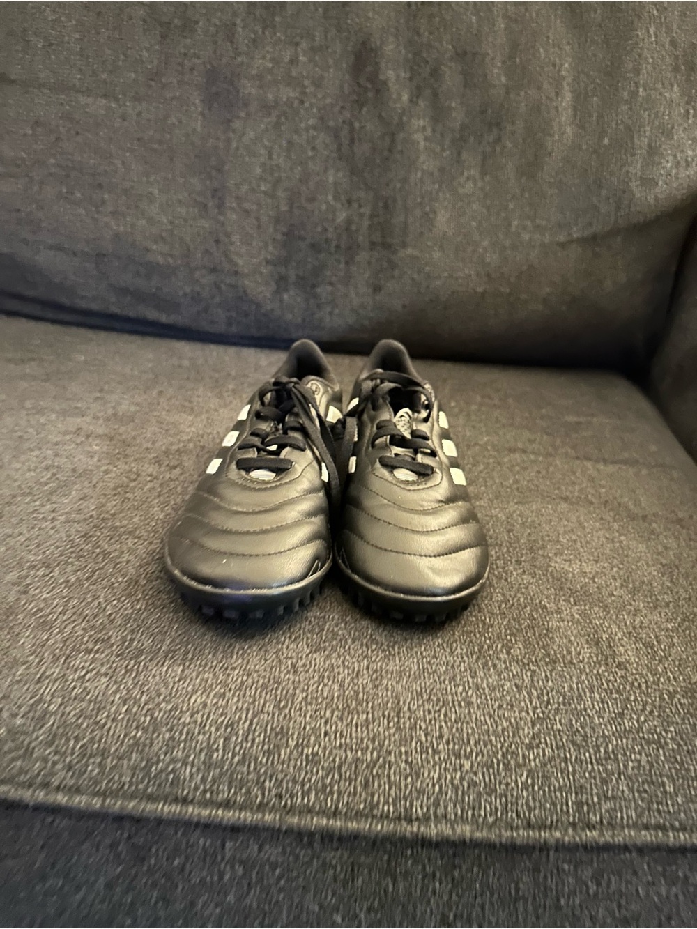 adidas Kids Black Turf Soccer Shoes with White Stripes